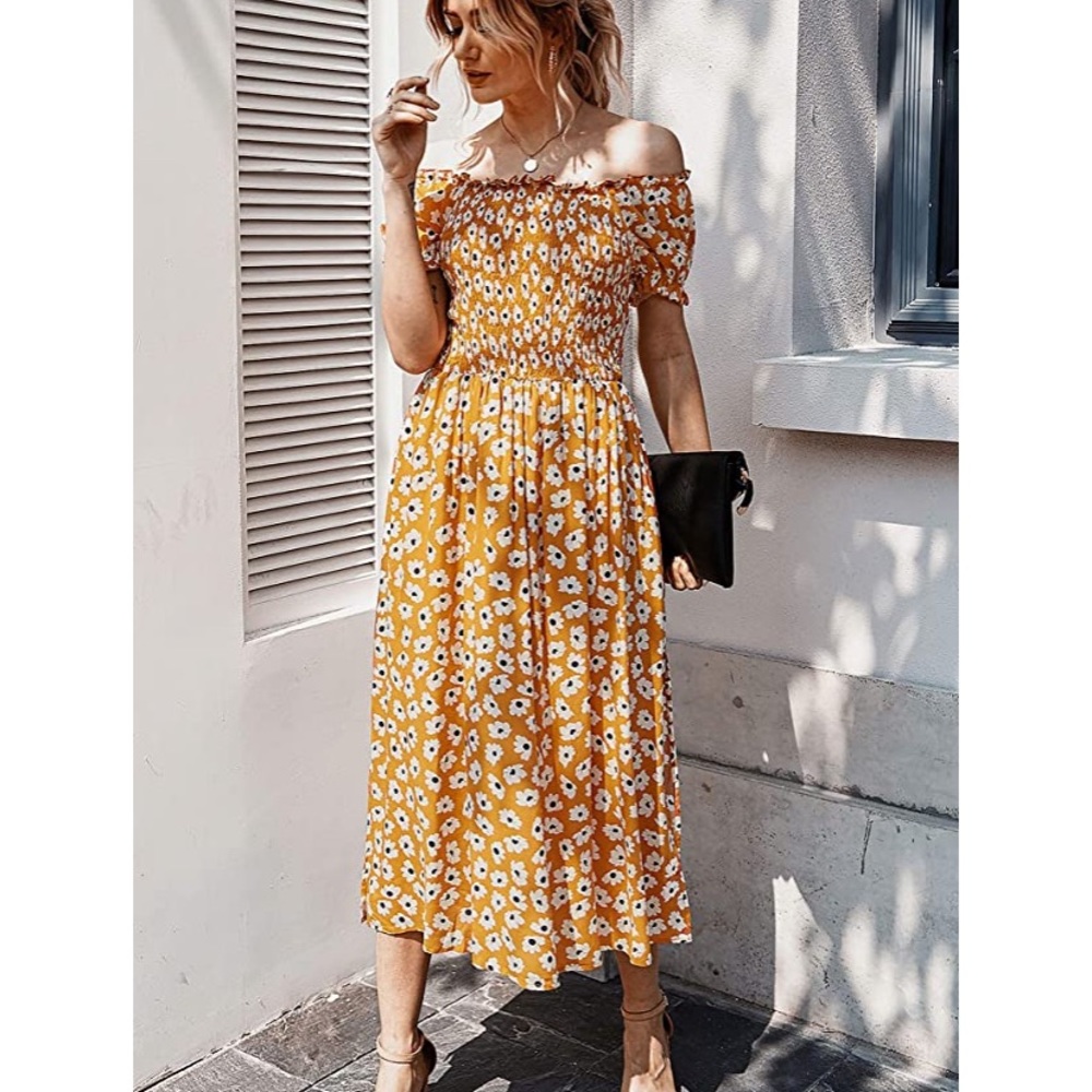 Cute yellow off the shoulder summer dress